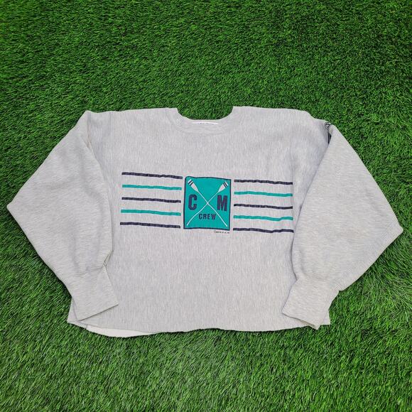 Vintage 1990 Cape-May Rower Crew Champion Cropped Sweatshirt Womens L 21x18 - Picture 1 of 15